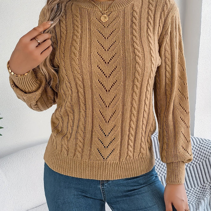 Women's Jumper – Textured Openwork Crew Neck Knit