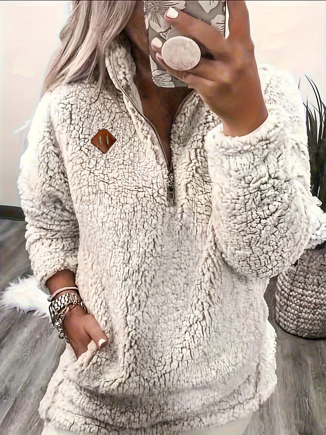 Women's Jumper – Relaxed Half-Zip Textured