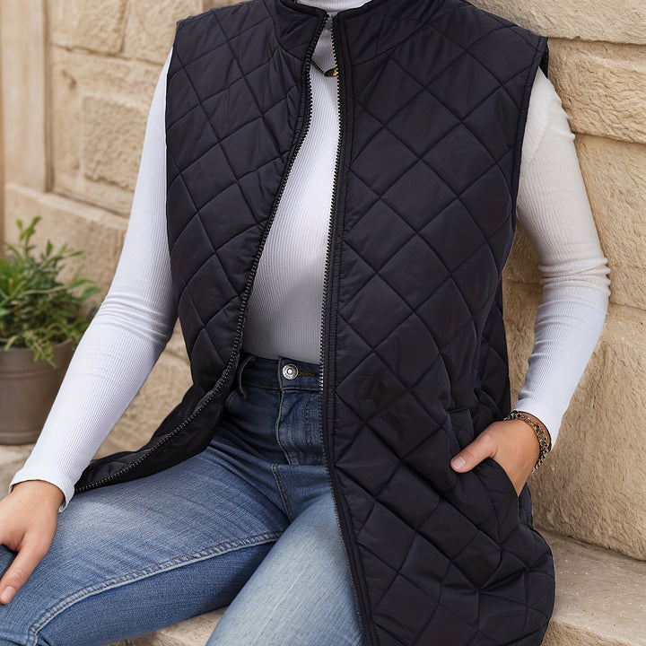 Women's Puffer Gilet – Longline Quilted Zip-Up