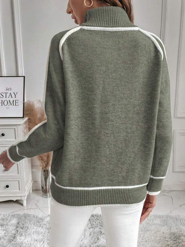 Women's Jumper – Cropped Striped Ribbed Knit Turtleneck