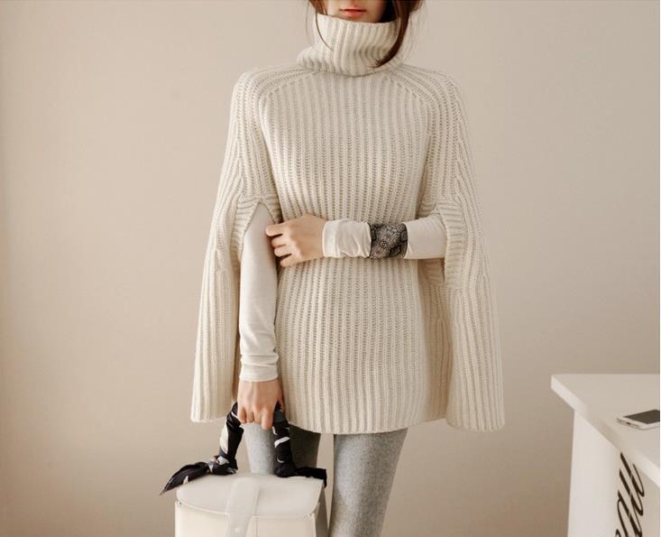 Women's Jumper – Cape Turtleneck Split Sleeves