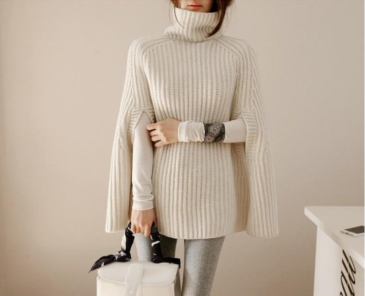 Women's Jumper – Cape Turtleneck Split Sleeves