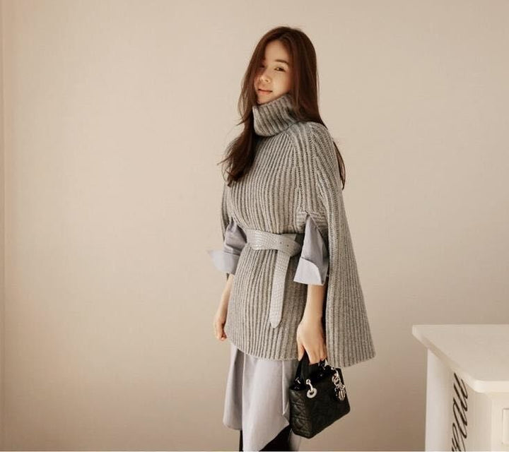 Women's Jumper – Cape Turtleneck Split Sleeves