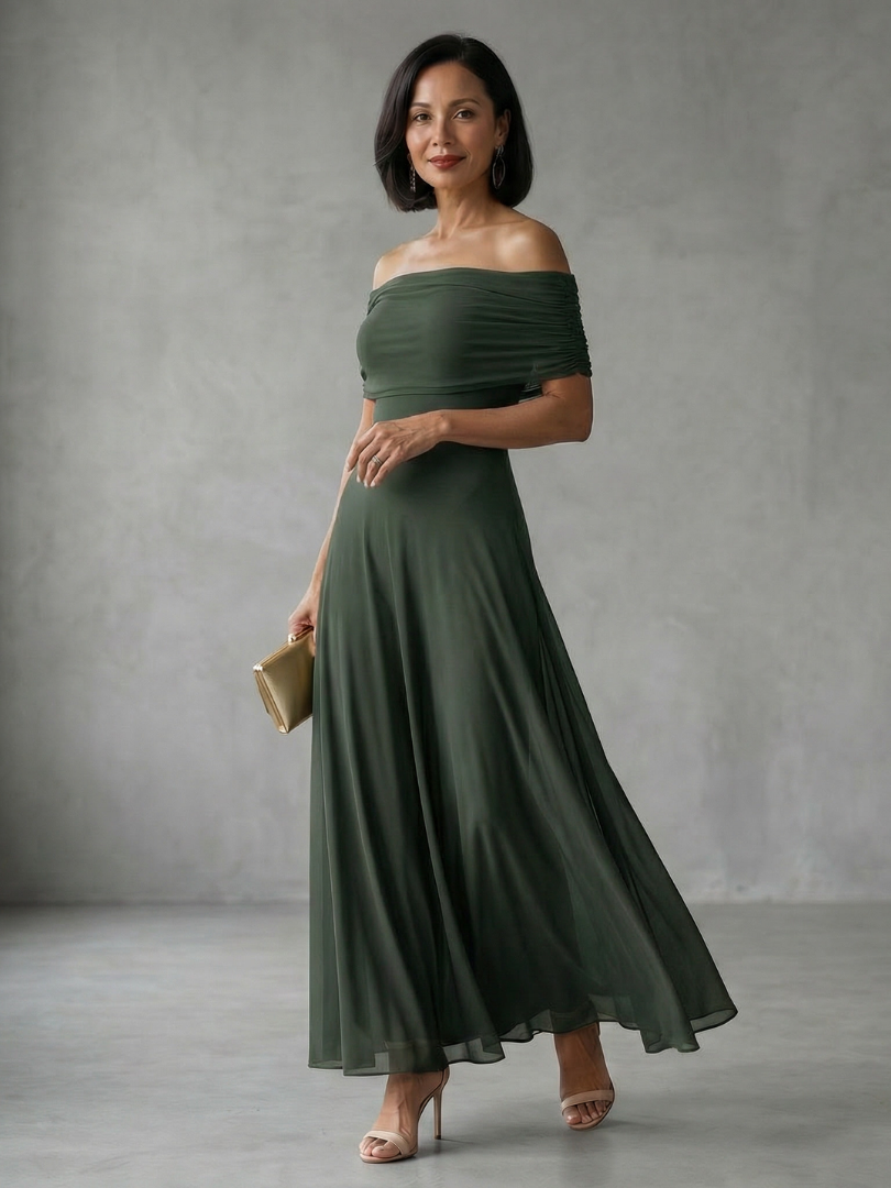 Women's Maxi Dress – Off-Shoulder Fitted