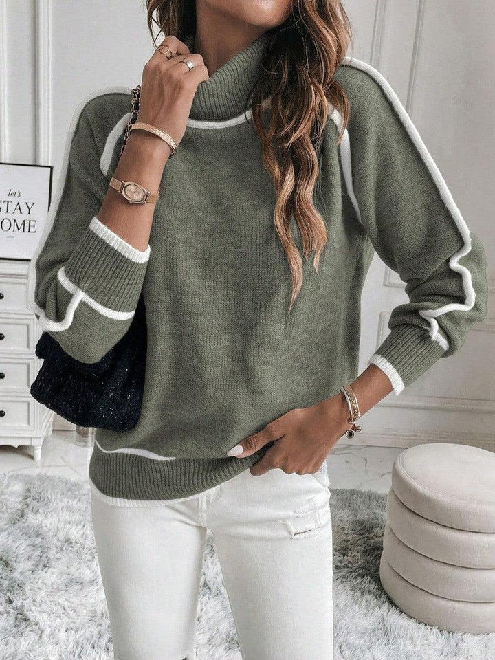 Women's Jumper – Cropped Striped Ribbed Knit Turtleneck