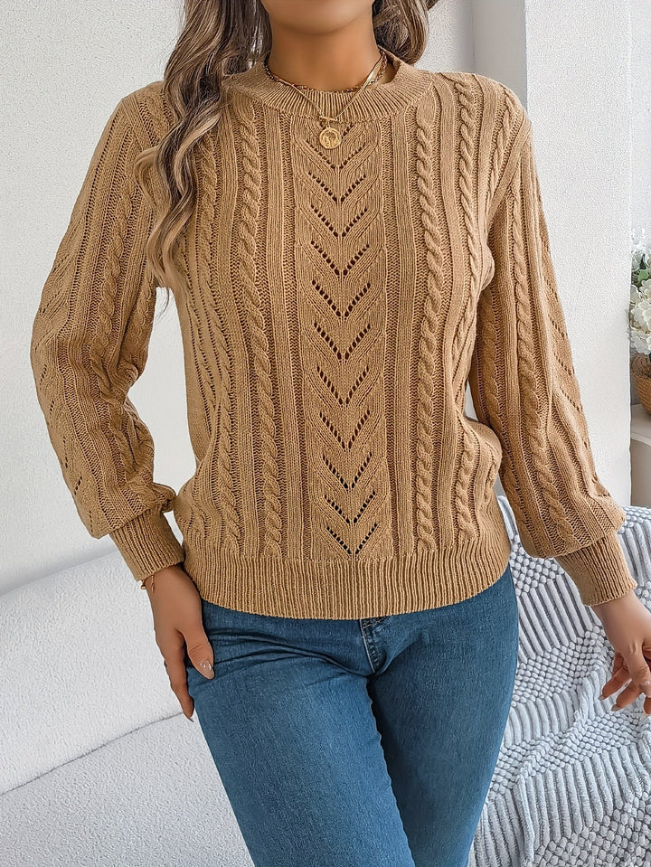 Women's Jumper – Textured Openwork Crew Neck Knit