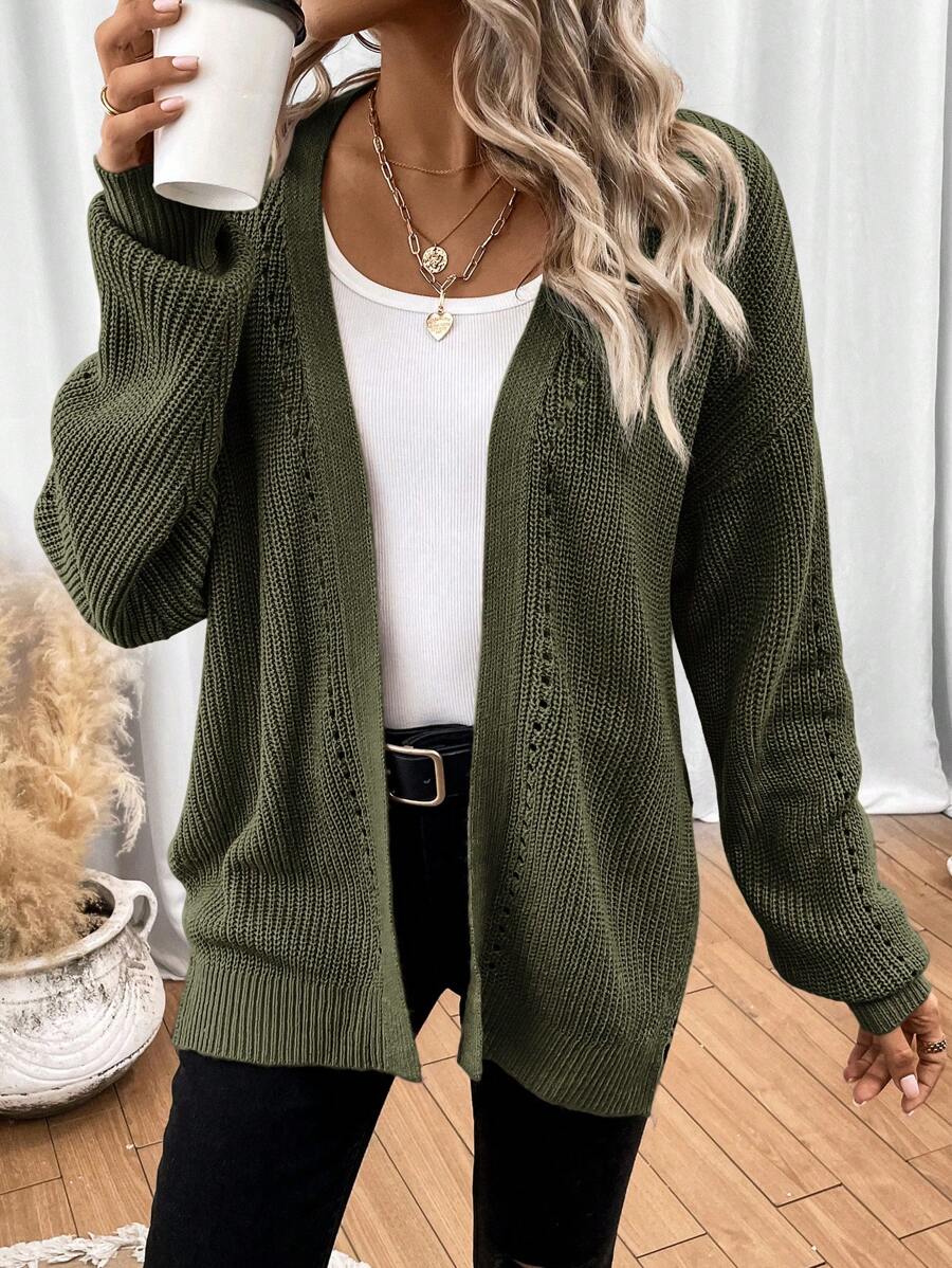 Women's Cardigan – Drop Shoulder Pointelle Knit