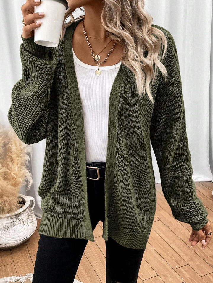Women's Cardigan – Drop Shoulder Pointelle Knit