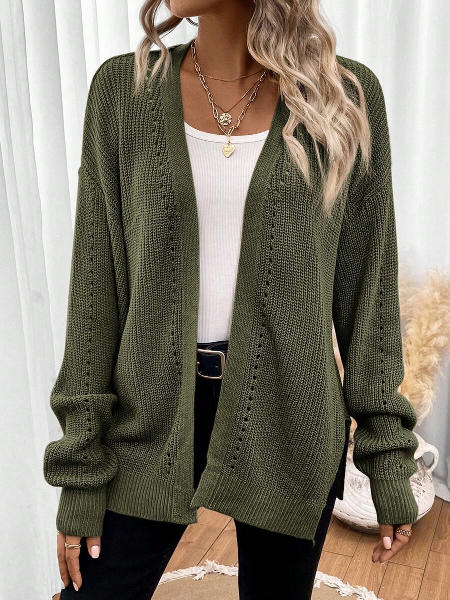 Women's Cardigan – Drop Shoulder Pointelle Knit