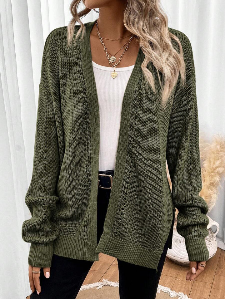 Women's Cardigan – Drop Shoulder Pointelle Knit