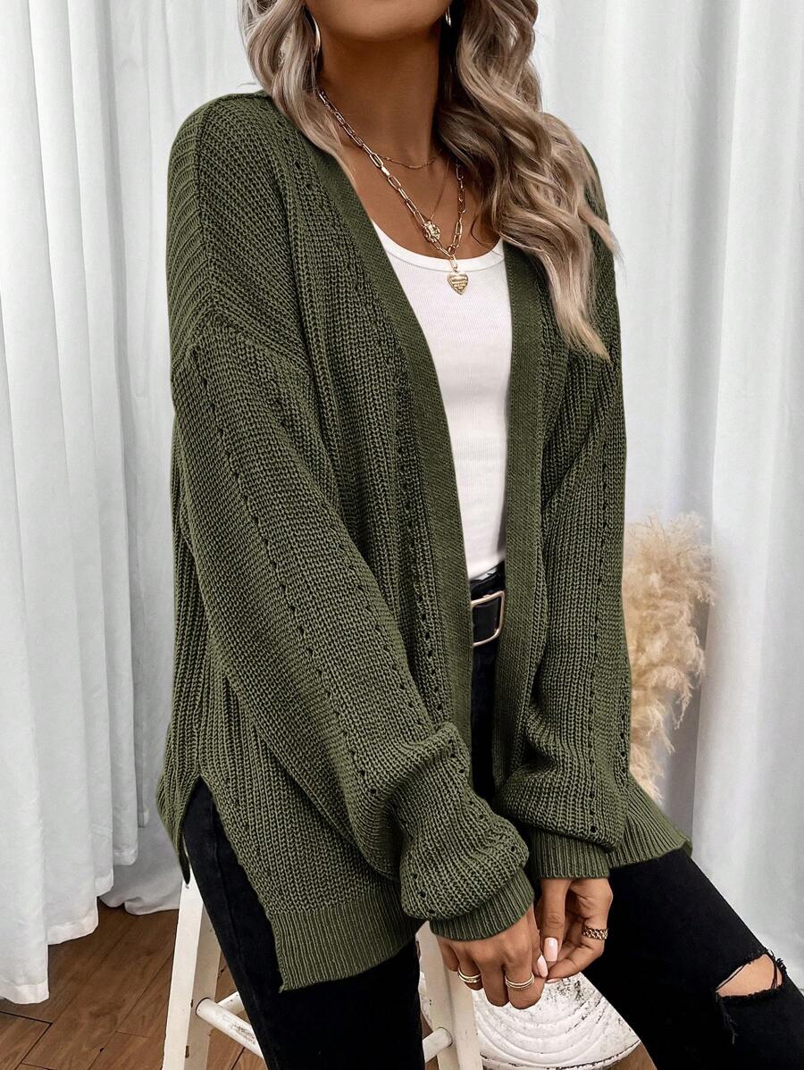 Women's Cardigan – Drop Shoulder Pointelle Knit