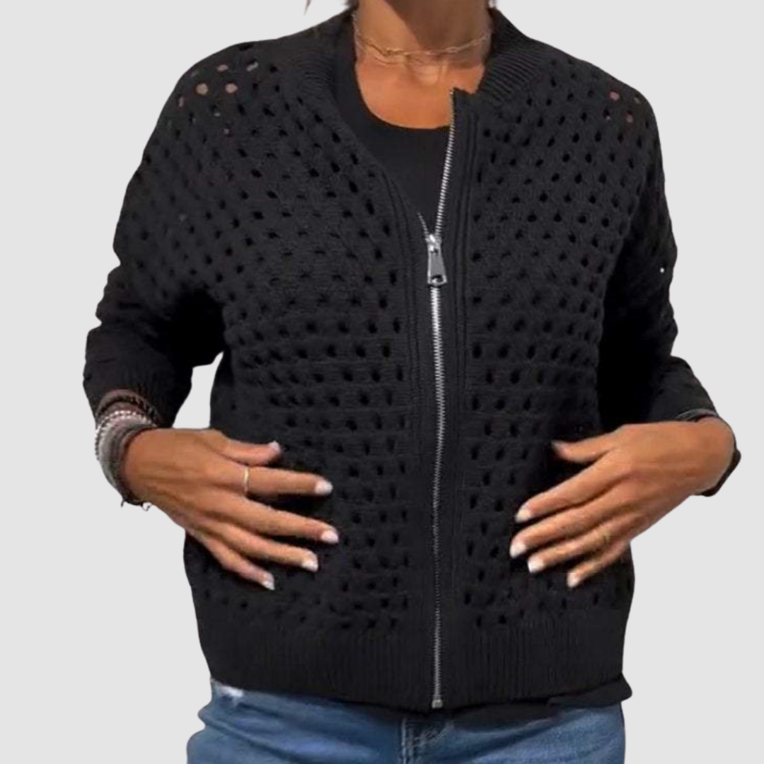 Women's Cardigan – Relaxed Fit Crochet Knit Zip