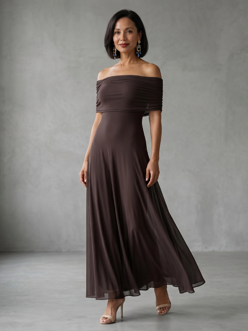 Women's Maxi Dress – Off-Shoulder Fitted