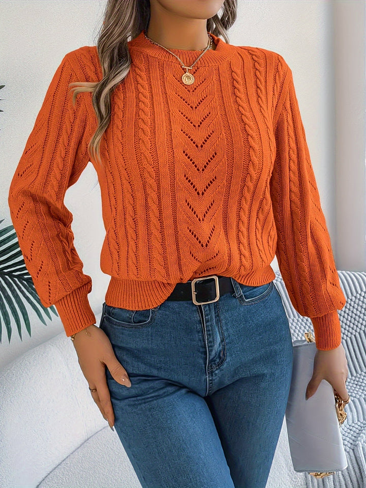 Women's Jumper – Textured Openwork Crew Neck Knit