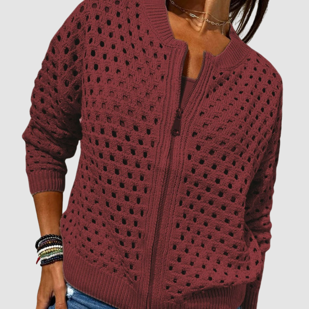 Women's Cardigan – Relaxed Fit Crochet Knit Zip