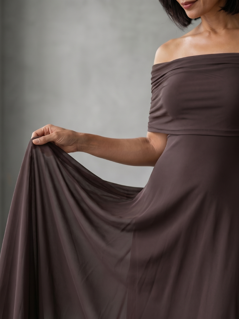 Women's Maxi Dress – Off-Shoulder Fitted