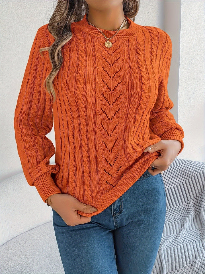 Women's Jumper – Textured Openwork Crew Neck Knit