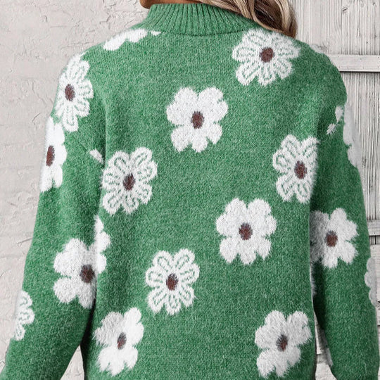 Women's Jumper – Daisy Floral Collared Half-Zip Knit