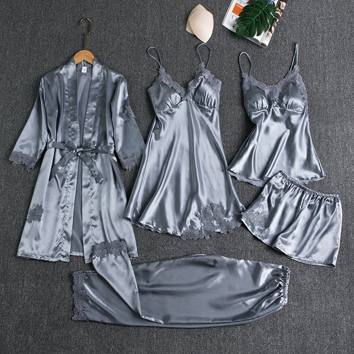 Women's Nightwear Set – 5-Piece Satin Lace