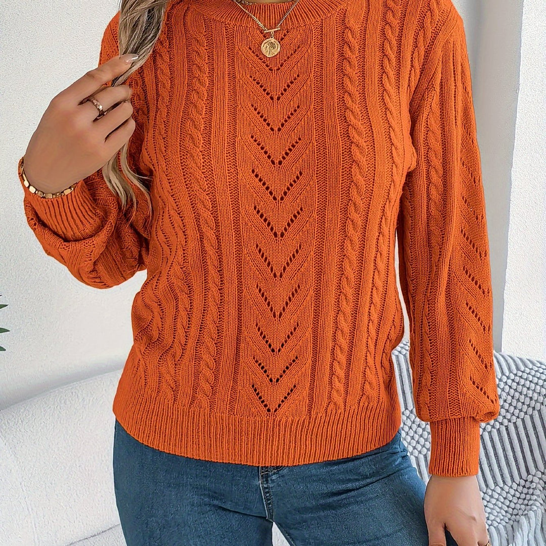 Women's Jumper – Textured Openwork Crew Neck Knit