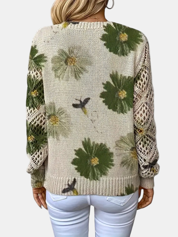 Women's Jumper – Floral Knit V-Neck
