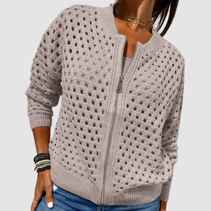 Women's Cardigan – Relaxed Fit Crochet Knit Zip