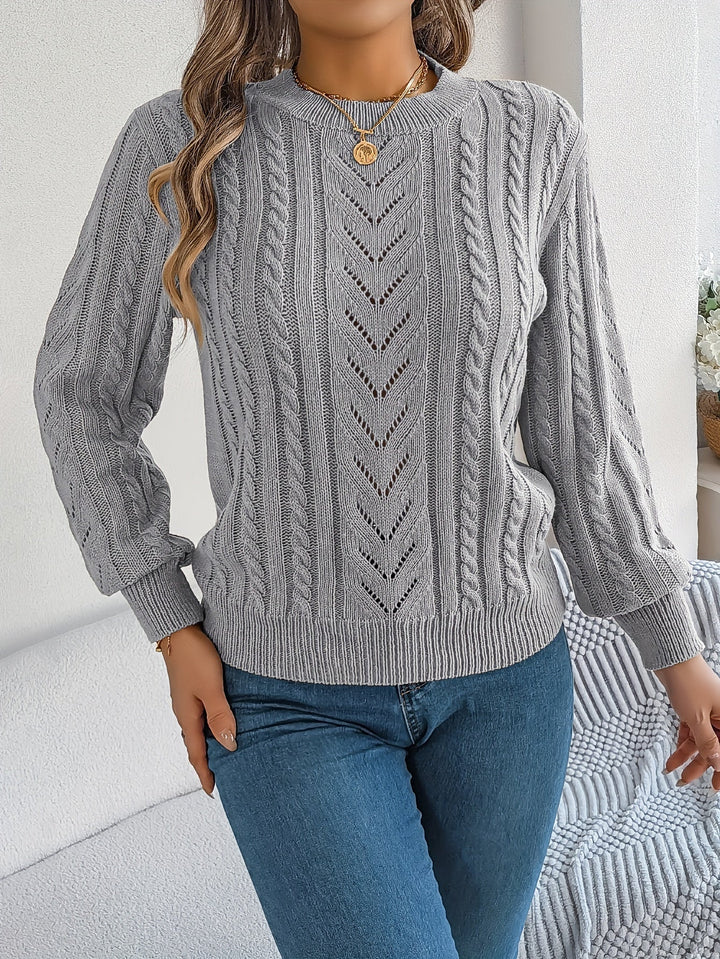 Women's Jumper – Textured Openwork Crew Neck Knit