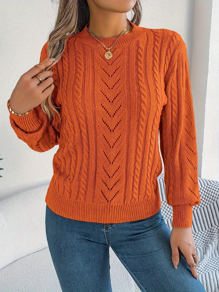 Women's Jumper – Textured Openwork Crew Neck Knit