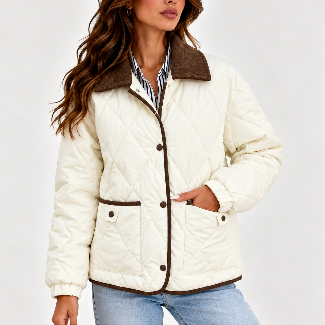 Women's Puffer Jacket – Quilted Corduroy Collar