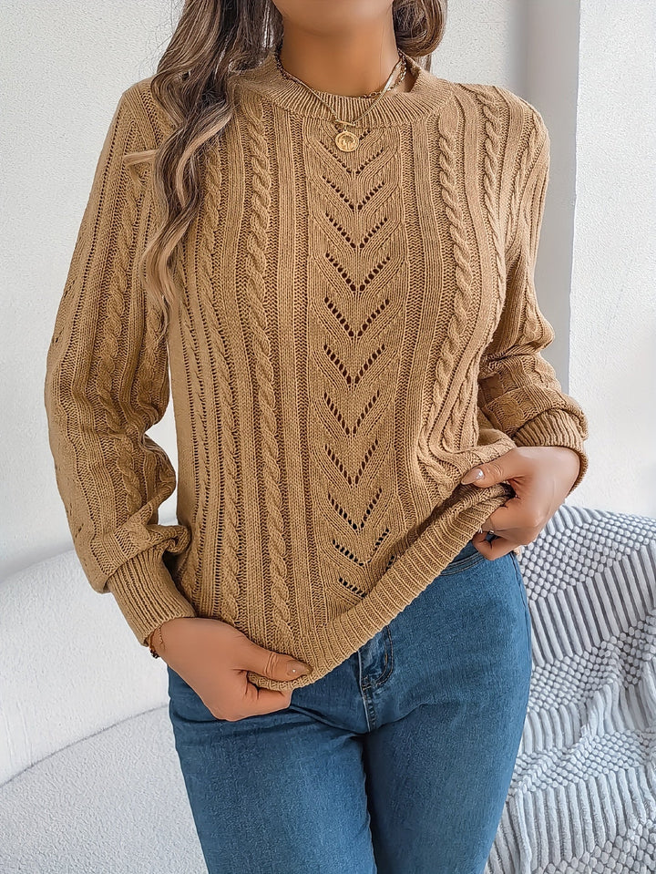 Women's Jumper – Textured Openwork Crew Neck Knit