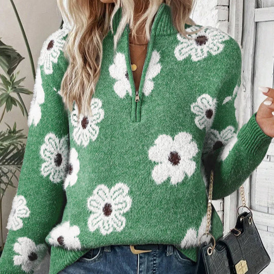 Women's Jumper – Daisy Floral Collared Half-Zip Knit