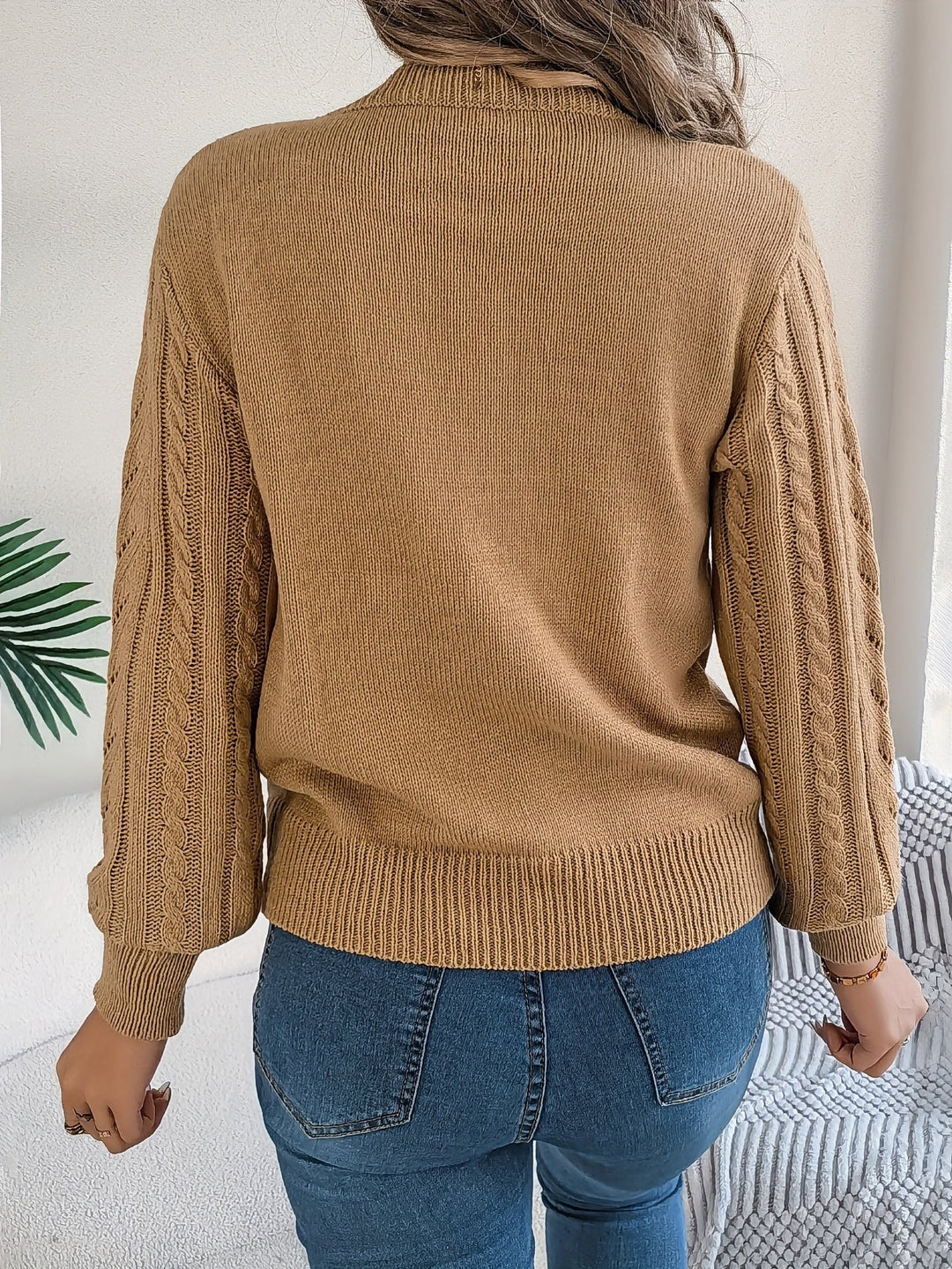 Women's Jumper – Textured Openwork Crew Neck Knit
