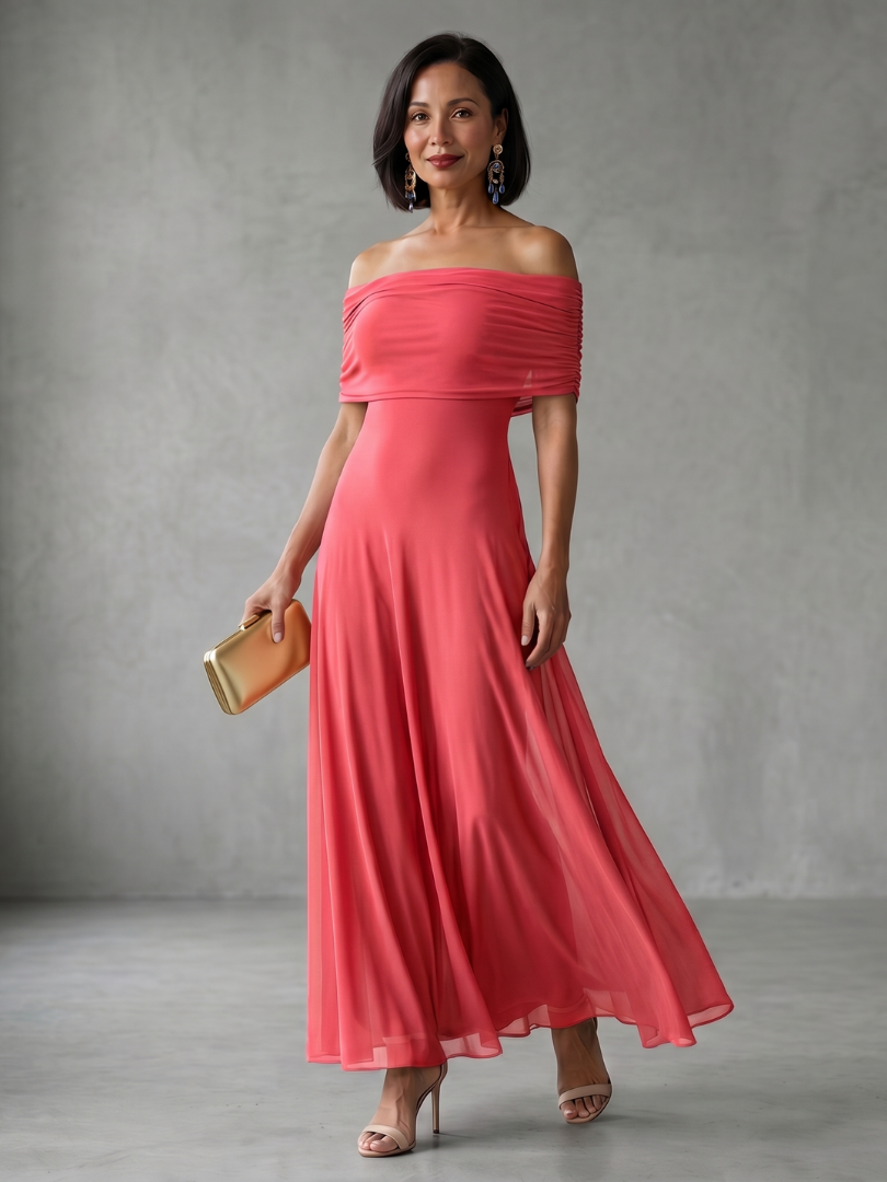 Women's Maxi Dress – Off-Shoulder Fitted