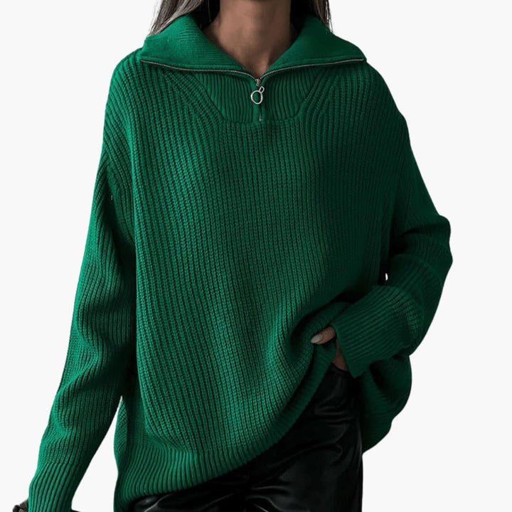Women's Jumper – Chunky Ribbed Funnel-Neck Half-Zip