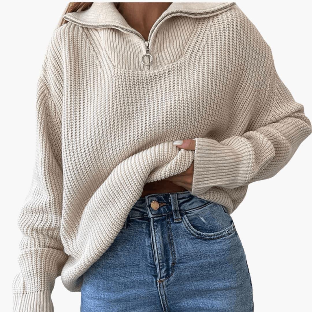 Women's Jumper – Chunky Ribbed Funnel-Neck Half-Zip