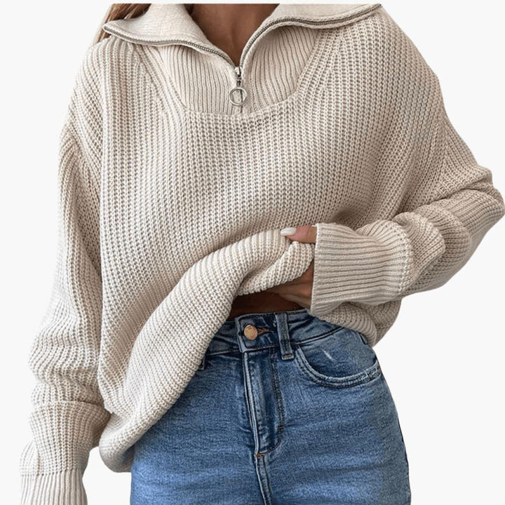 Women's Jumper – Chunky Ribbed Funnel-Neck Half-Zip