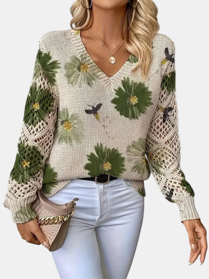 Women's Jumper – Floral Knit V-Neck