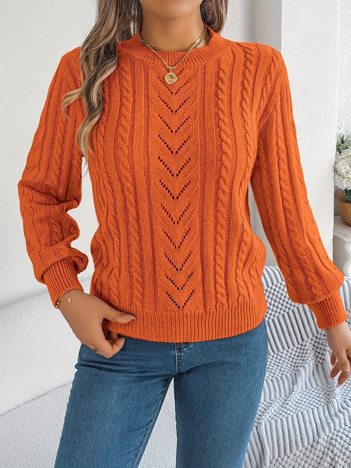 Women's Jumper – Textured Openwork Crew Neck Knit