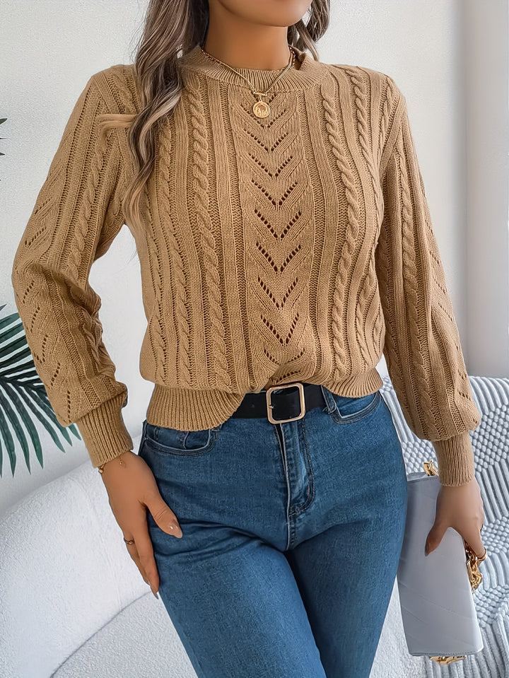 Women's Jumper – Textured Openwork Crew Neck Knit
