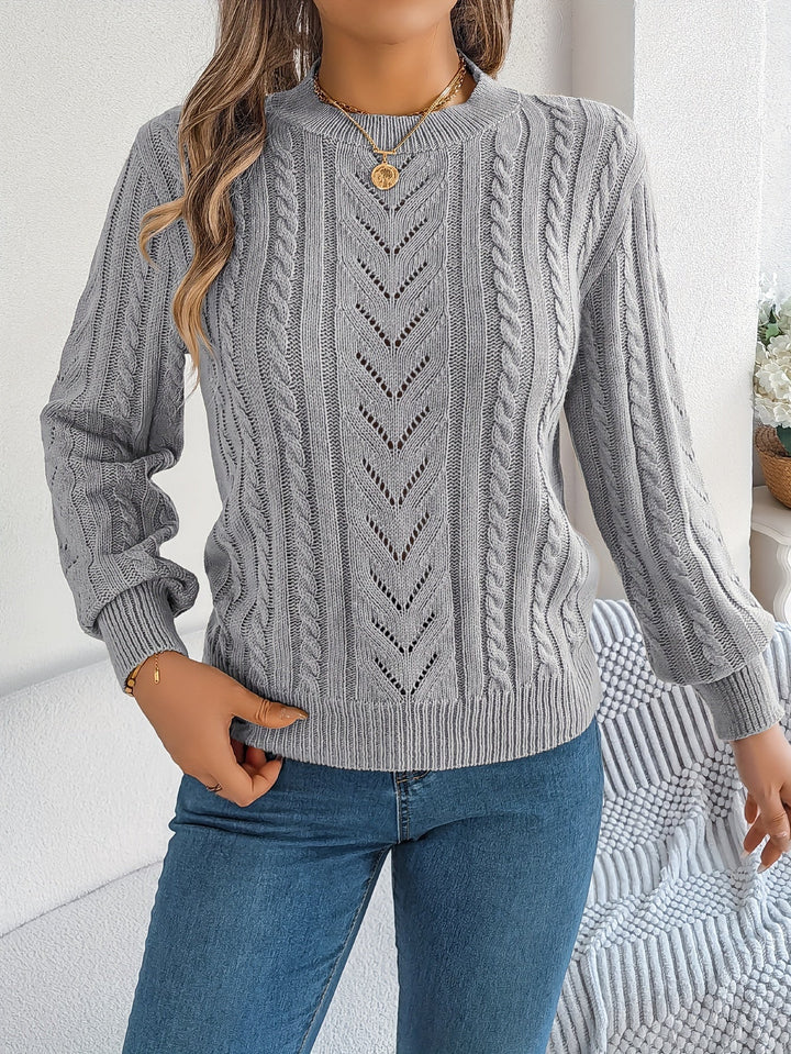Women's Jumper – Textured Openwork Crew Neck Knit