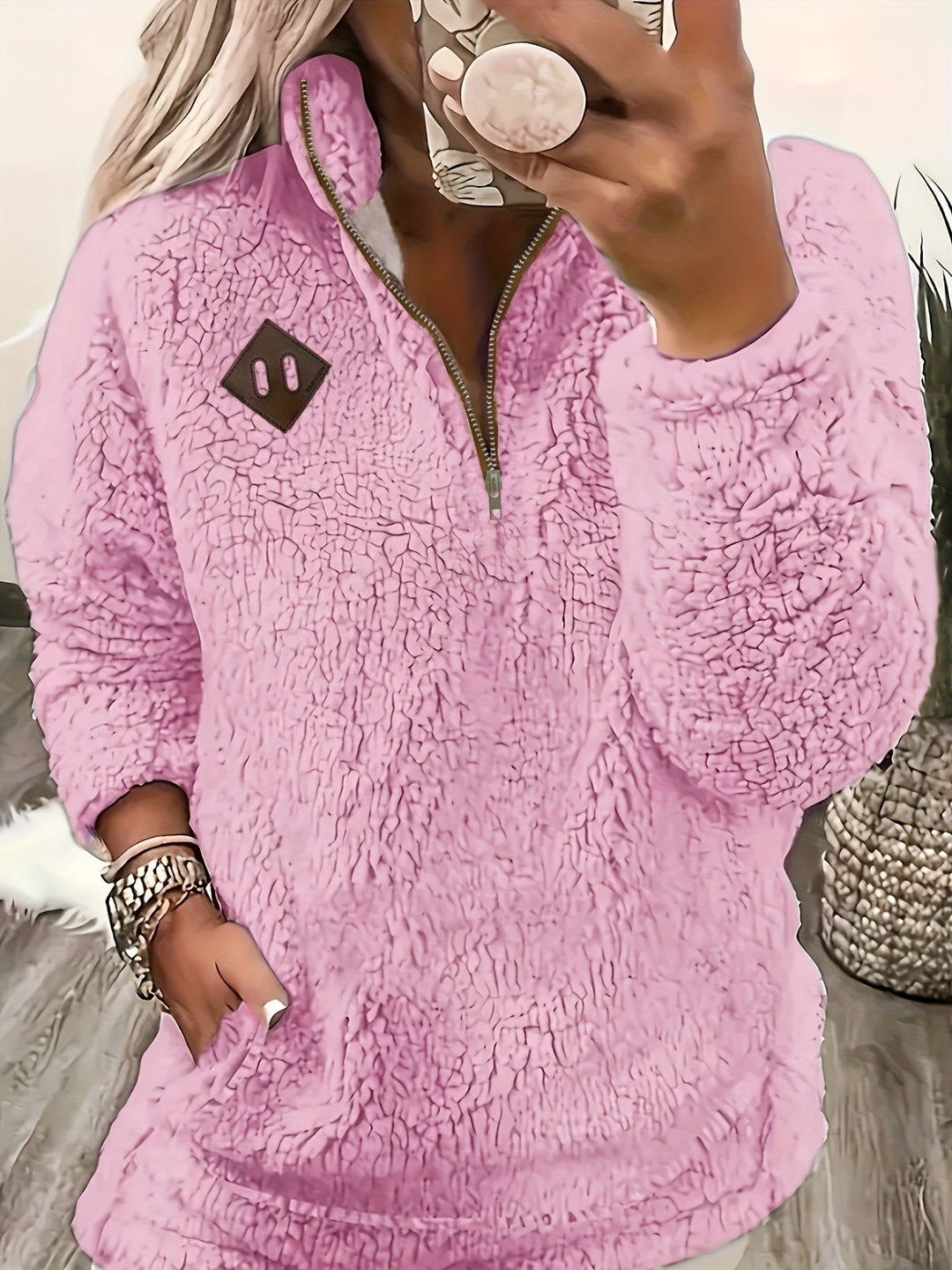 Women's Jumper – Relaxed Half-Zip Textured