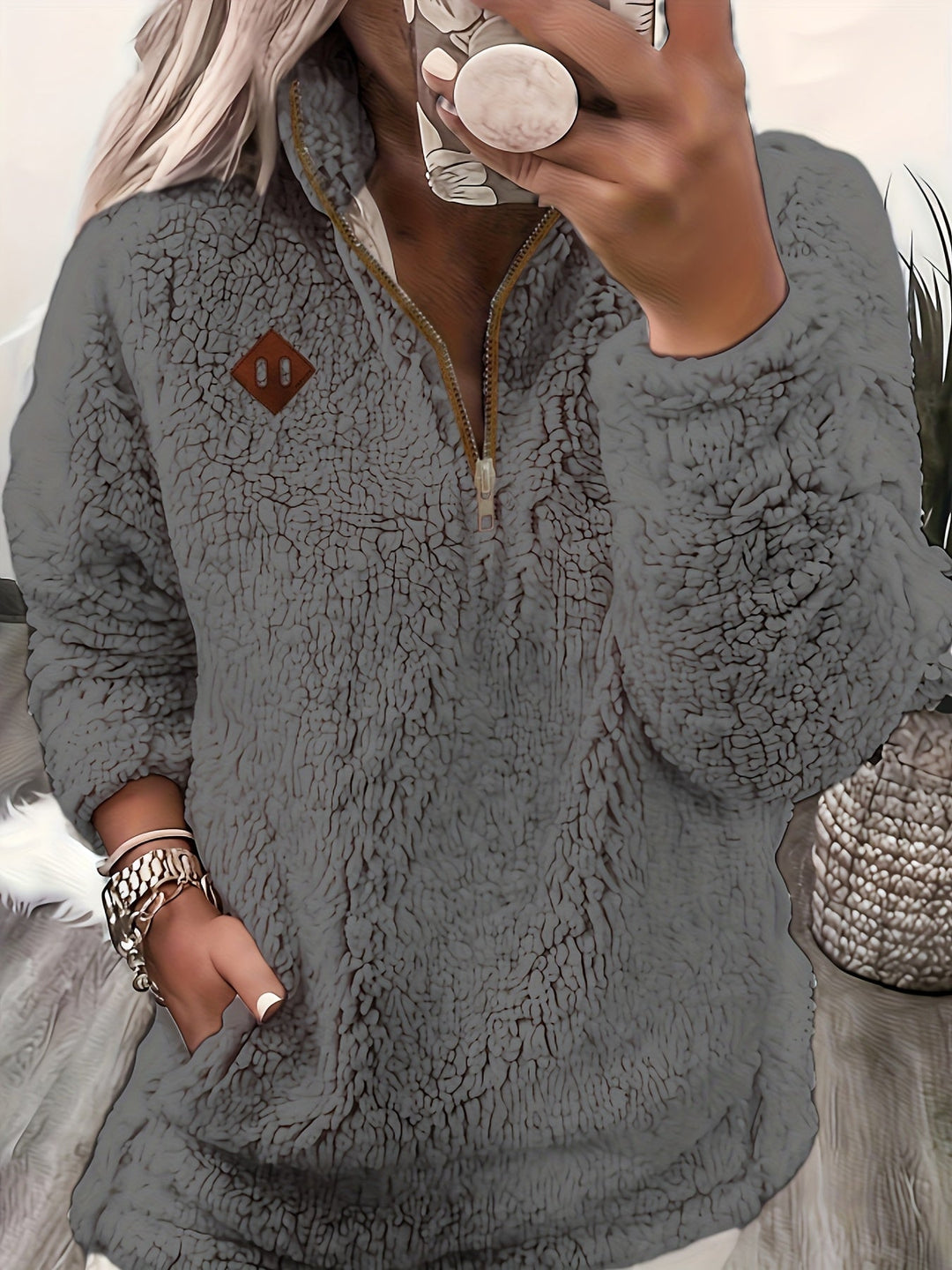 Women's Jumper – Relaxed Half-Zip Textured
