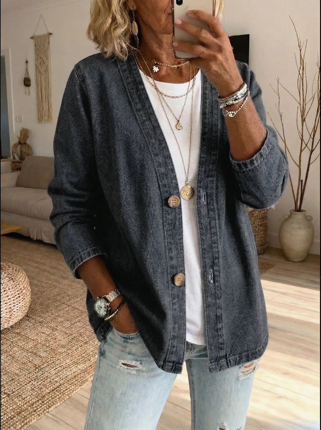 Women's Cardigan – Crew Neck Button-Front Knit