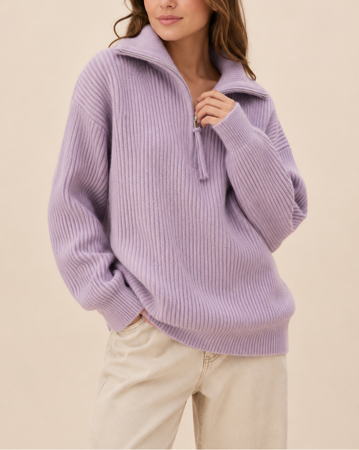 Women's Jumper – Oversized Ribbed Knit Quarter-Zip Polo
