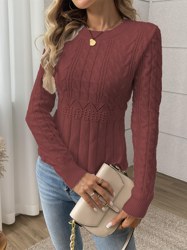Women's Jumper – Cable Knit Pointelle Waist Detail