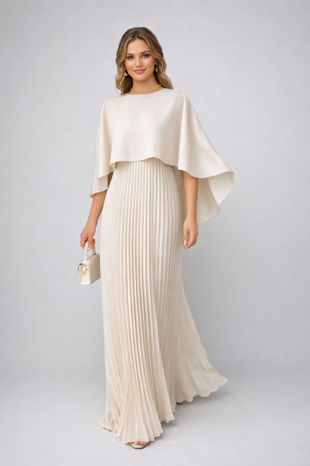 Women's Maxi Dress – High-Neck Pleated Chiffon Party