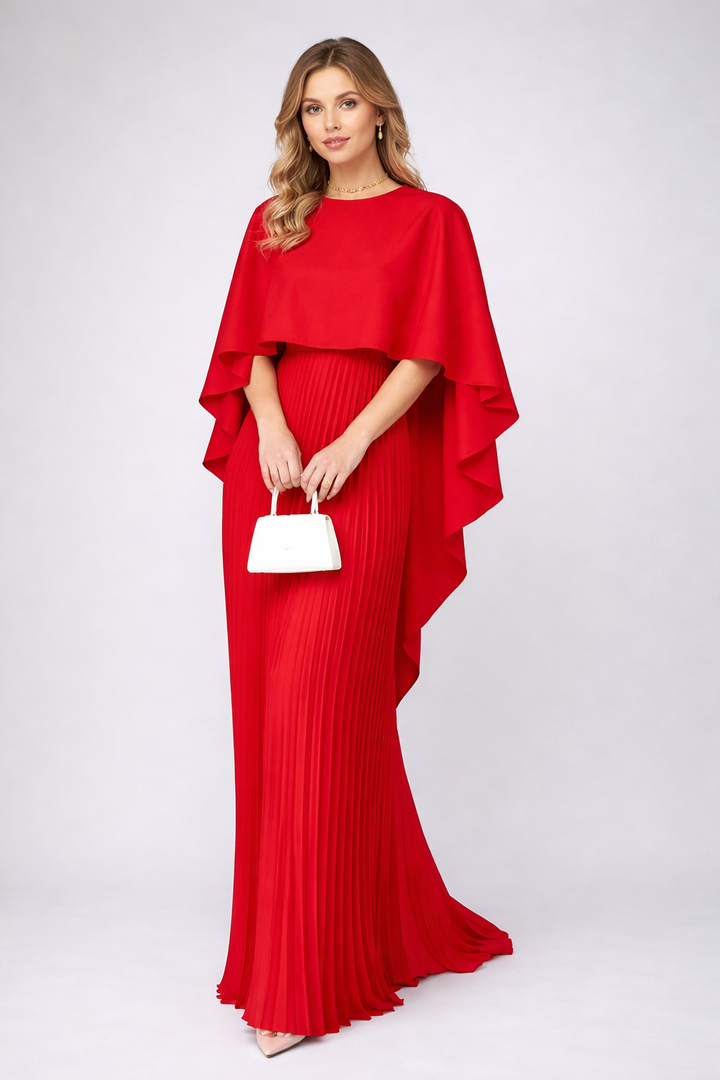 Women's Maxi Dress – High-Neck Pleated Chiffon Party