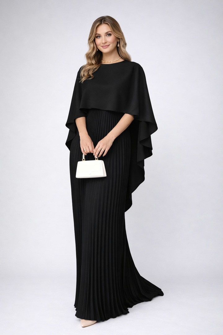 Women's Maxi Dress – High-Neck Pleated Chiffon Party
