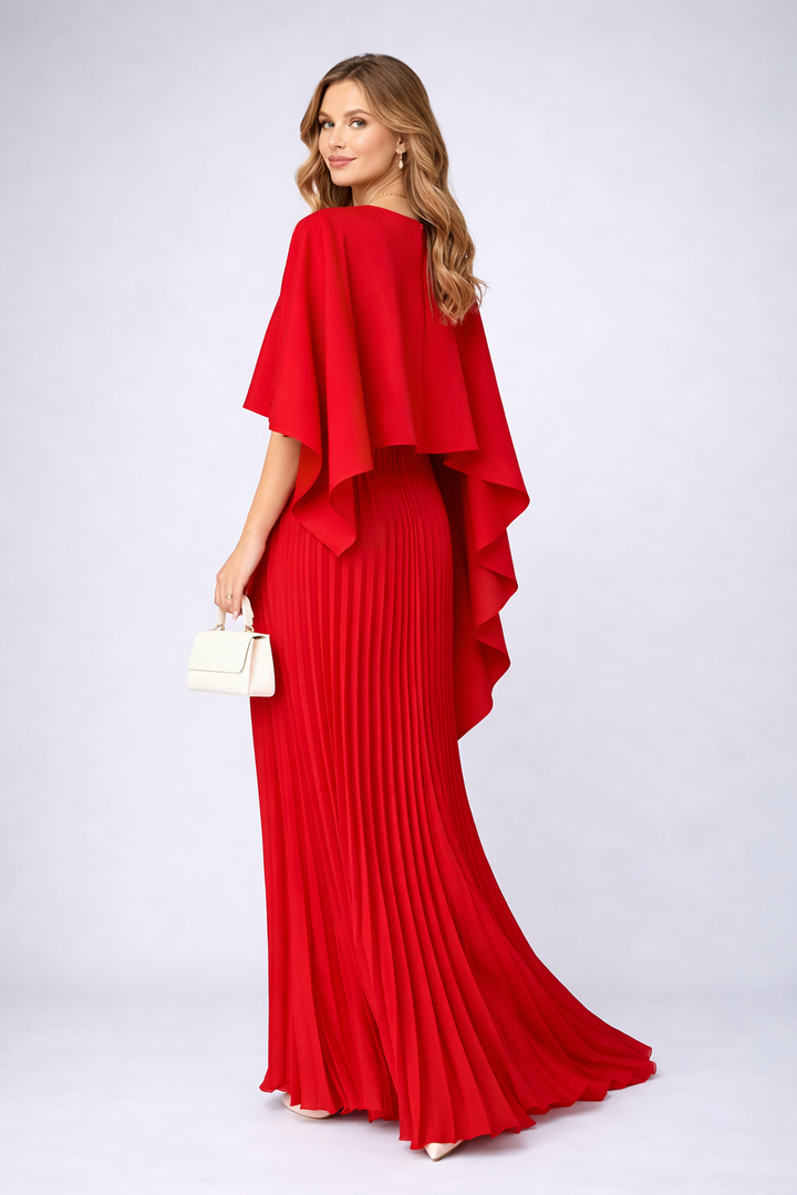 Women's Maxi Dress – High-Neck Pleated Chiffon Party