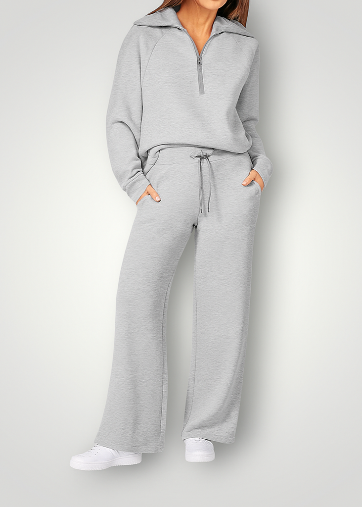 Women's Two-Piece Set – Zip-Up Wide-Leg Trouser Co-Ord Set